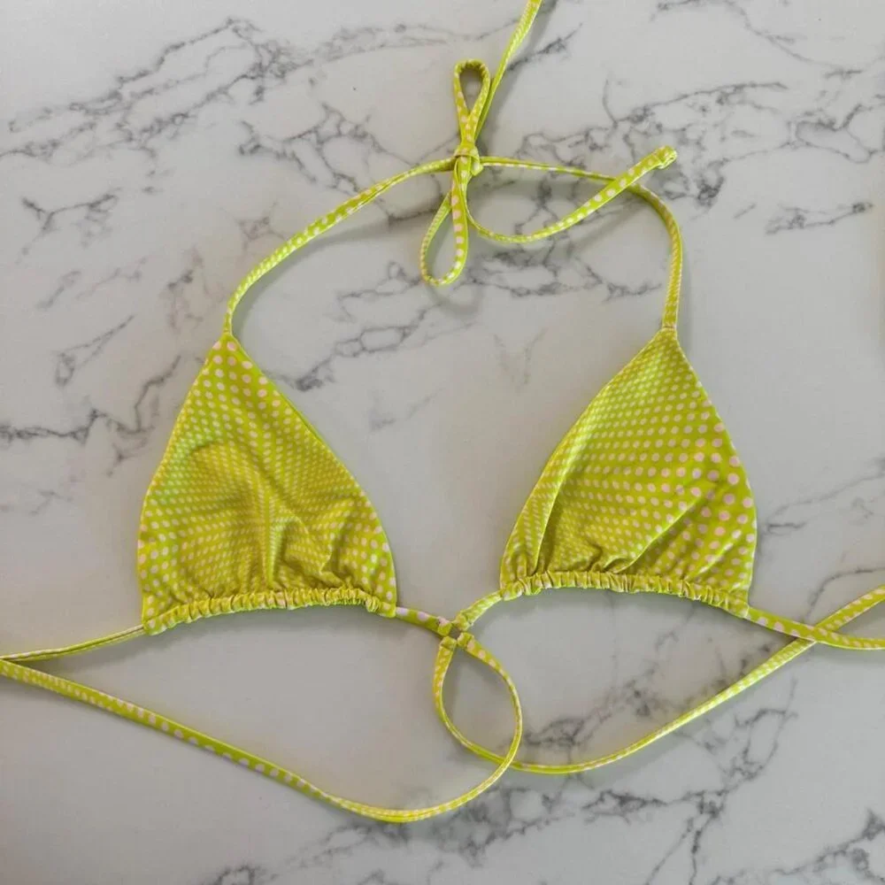 Frankie's Bikinis Tatum Triangle String Bikini Top - Yuma - Size Medium